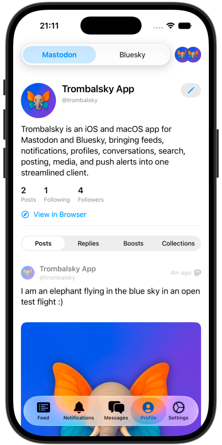 Trombalsky Mastodon profile for the active account pair