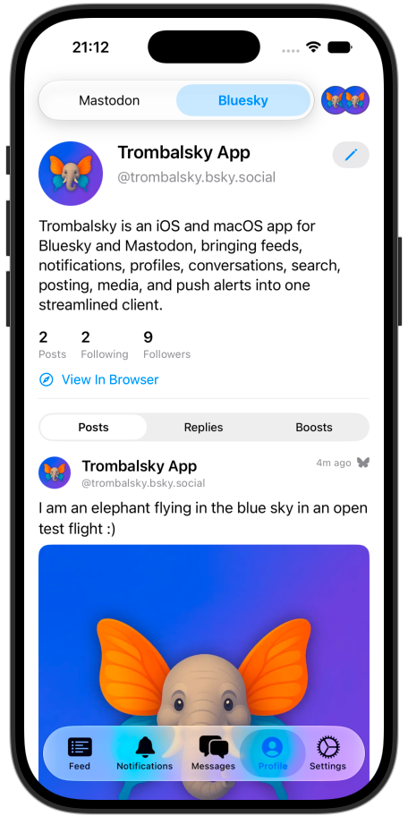 Trombalsky Bluesky profile for the active account pair